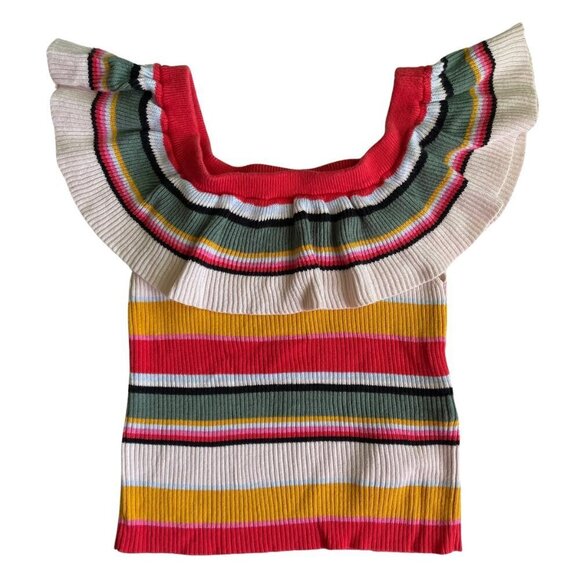 BillaBong Striped Stretch Ruffle Top Size SP - Picture 1 of 7